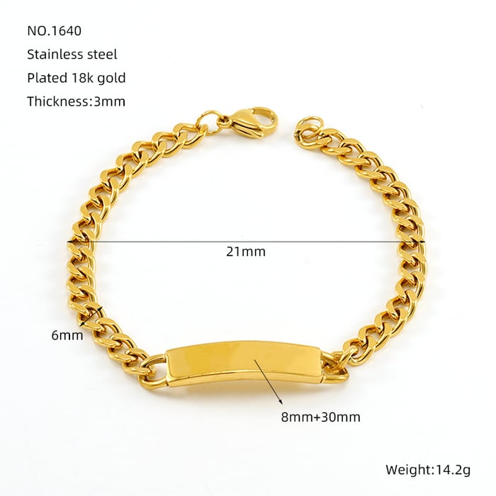 1 Piece Simple Series Classic Stainless Steel  Gold Color Unisex Chain Bracelets 